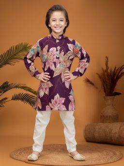Mini Stitch - Purple Floral Kurta and Pant