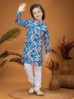 Mini Stitch - Teal Floral Kurta and Pant