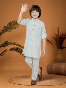 Mini Stitch - Off White Self Design Kurta and Pant