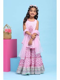 Biba - Pink Floral Kurta with Sharara and Dupatta