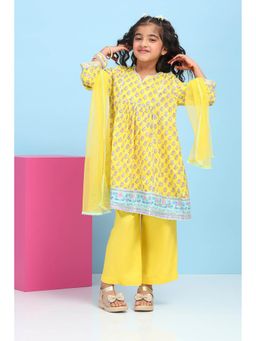 Biba - Yellow Printed Kurta with Palazzo and Dupatta