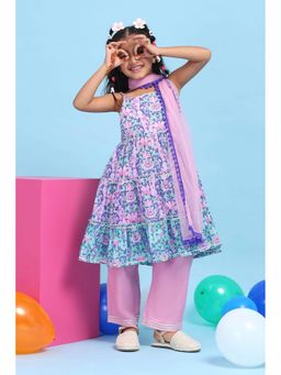 Biba - Pink Printed Kurta with Palazzo and Dupatta