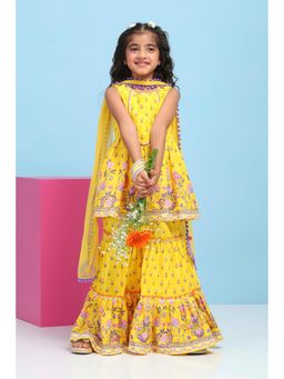 Biba - Yellow Printed Kurta with Sharara and Dupatta