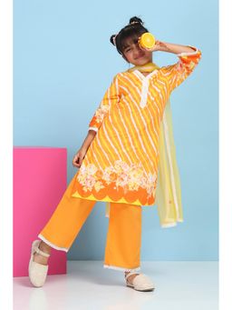 Biba - Orange Printed Kurta with Palazzo and Dupatta