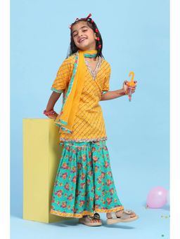 Biba - Yellow Printed Kurta with Sharara and Dupatta