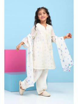 Biba - White Printed Kurta with Palazzo and Dupatta