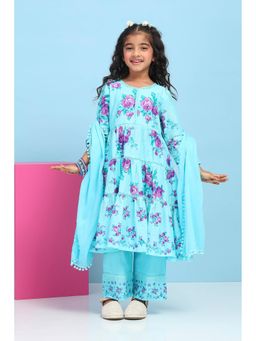 Biba - Blue Printed Kurta with Palazzo and Dupatta