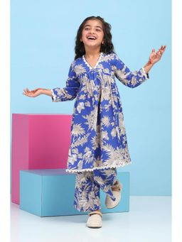 Biba - Blue Printed Kurta and Palazzo