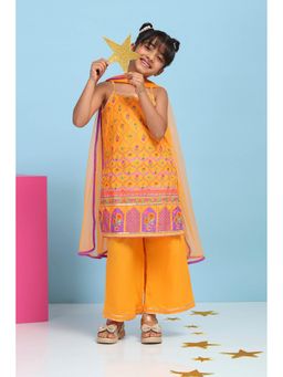 Biba - Orange Floral Kurta with Palazzo and Dupatta