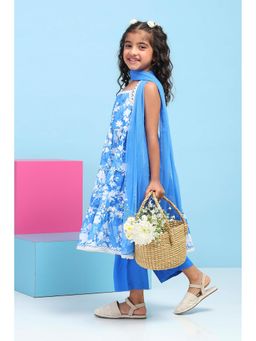 Biba - Blue Floral Kurta with Palazzo and Dupatta