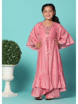 KALKI FASHION - Pink Embroidered Top with Jacket and Lehenga