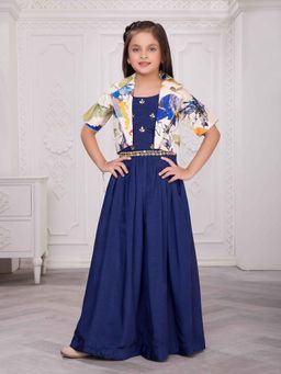 Mini Stitch - Blue Embellished Top with Skirt and Jacket