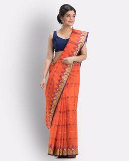 Angoshobha - Handloom Pure Cotton Tant Saree In Orange