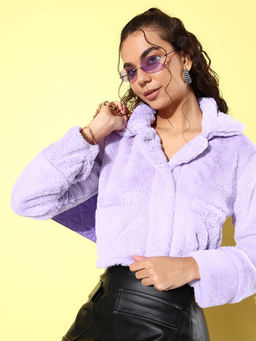ANVI Be Yourself - Lavender Solid Fur Crop Jacket