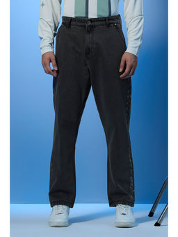 Snitch - Stars Within Foil Printed Charcoal Baggy Jeans