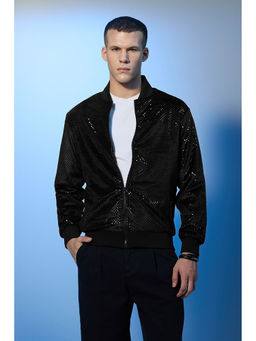 Snitch - Stars Within Sequin Embellished Black Bomber Jacket