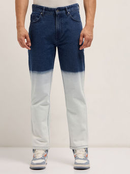 The Bear House - Men Mid Blue Straight Fit Cotton Tie and Dye Jeans