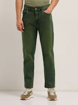The Bear House - Men Green Straight Fit Cotton Solid Jeans