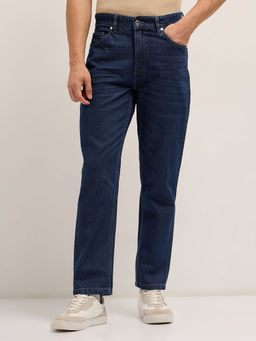 The Bear House - Men Mid Blue Straight Fit Cotton Solid Jeans