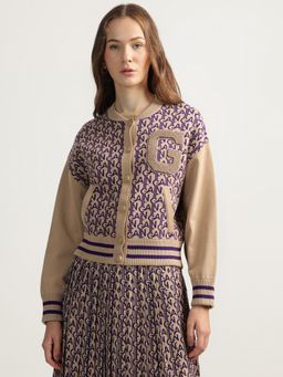 GANT - Khaki Printed Round Neck Full Sleeves Jacket