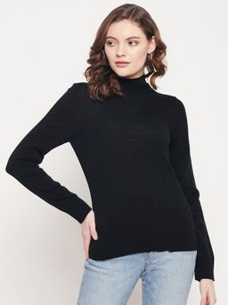98 Degree North - Women Black Solid High Neck Sweater