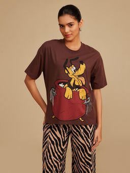 Kazo - Brown Disney Pluto Metal Fringe Graphic T-Shirt