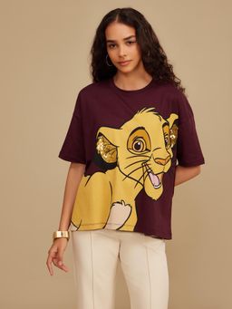 Kazo - Maroon Disney Lion King Sequined and Graphic T-Shirt