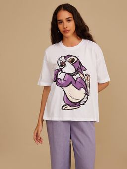 Kazo - White Disney Thumper Graphic Printed T-Shirt