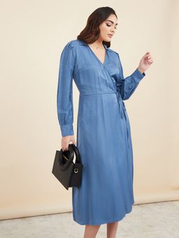 Styli - Long Sleeves Wrap Around Midi Dress