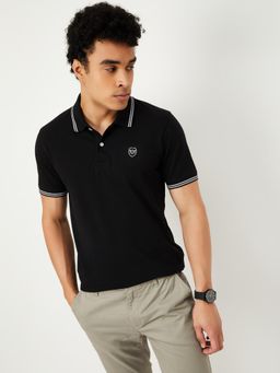 max - Men Solid Slim Fit Polo T-shirt - Black
