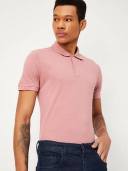max - Men Slim Fit Solid Polo T-shirt - Pink
