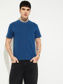 max - Men Textured T-shirt - Blue