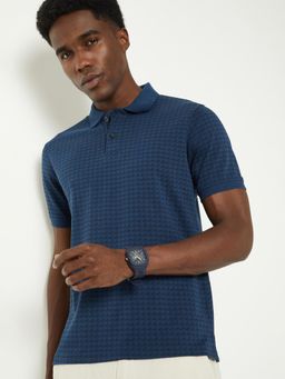 max - Men Houndstooth Regular Fit Polo T-shirt - Navy Blue