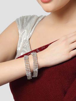 Karatcart - Set Of 4 Silver-plated Ad Studded Bangles For Women