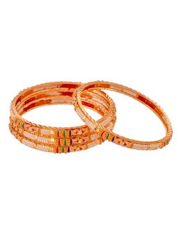 Silvermerc Designs - Gold Plated Red And Green Enamelled Handcrafted Bangles (Set of 4)
