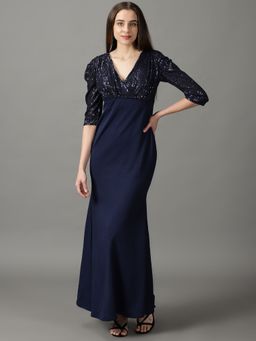 SHOWOFF - Womens Wrap Navy Blue Embellished Maxi Dress