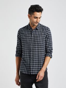 The Bear House - Men Blue Checked Slim Fit Cotton Casual Shirt