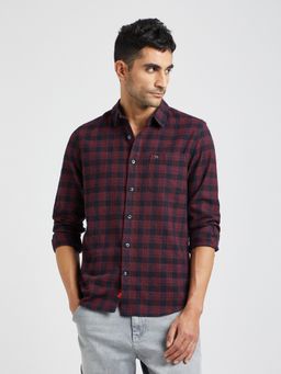 The Bear House - Men Blue Checked Slim Fit Flannel Cotton Casual Shirt