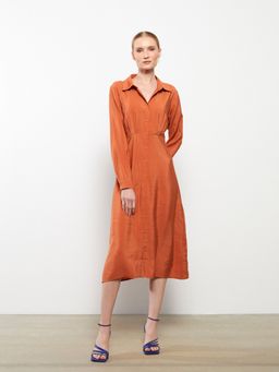 LC WAIKIKI - Shirt Collar Straight Long Sleeve Tencel Womens Dress