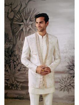 Philocaly - Chiraiya Slim Embroidered Off White Bandh Gala