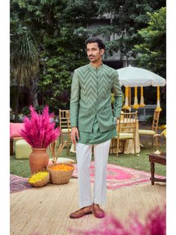 Philocaly - Anantya Set Slim Embroidered Green Bandh Gala and Kurta