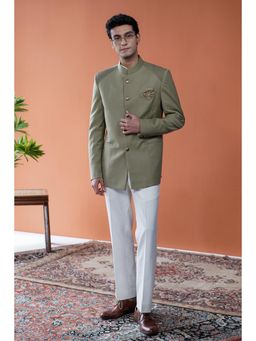 Philocaly - Virang Slim Plain Olive Bandh Gala