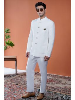 Philocaly - Dhaval Slim Plain White Bandhgala