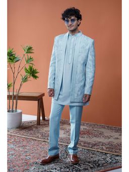 Philocaly - Neeraj Set Regular Printed Blue Bandhgala and Kurta
