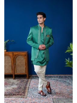 Philocaly - Vishruta Set Regular Plain Green Bandhgala and Kurta