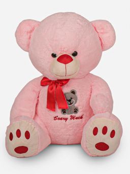 DukieKooky - Super Cute & Adorable Pink Teddy Bear with Red Bow Plush Soft Toy (2-6 Years)