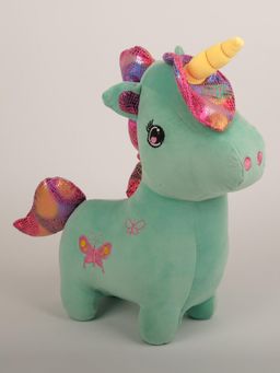 DukieKooky - Butterfly Design Sparkly Mane Green Unicorn Plush Toy (2-6 Years)