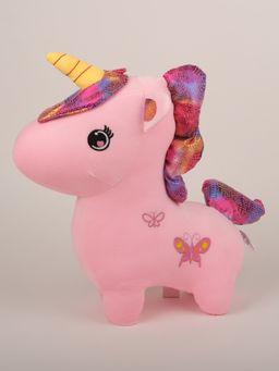 DukieKooky - Butterfly Design Sparkly Mane Pink Unicorn Plush Toy (2-6 Years)