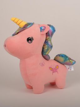 DukieKooky - Butterfly Design Sparkly Mane Pink Unicorn Plush Toy (2-6 Years)