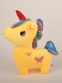 DukieKooky - Butterfly Design Sparkly Mane Yellow Unicorn Plush Toy (2-6 Years)